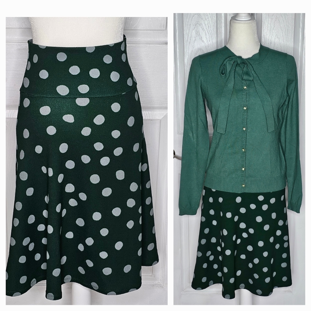 Polka Dot A-Line Skirt - Green and Light Blue - Picture 2 of 7